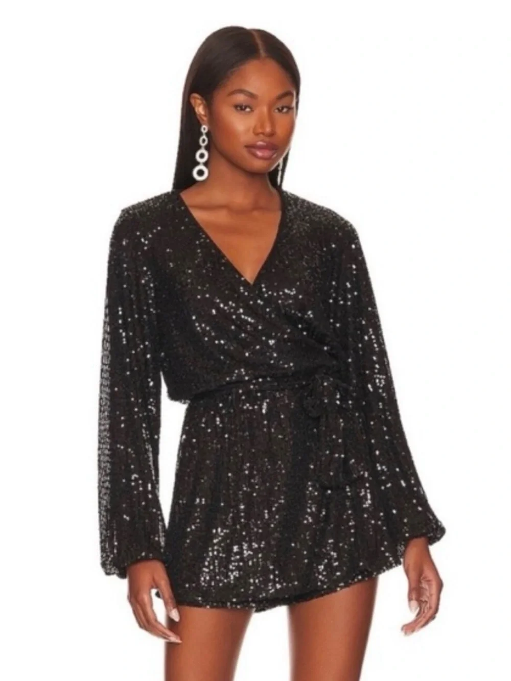 NWT Free People Black Sequin Wrap Romper Size XS